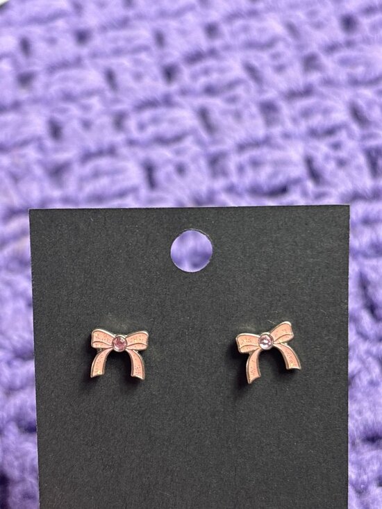 Jewelry - Pink Glitter Bow Stud Earrings Rhinestone 0.25 inch